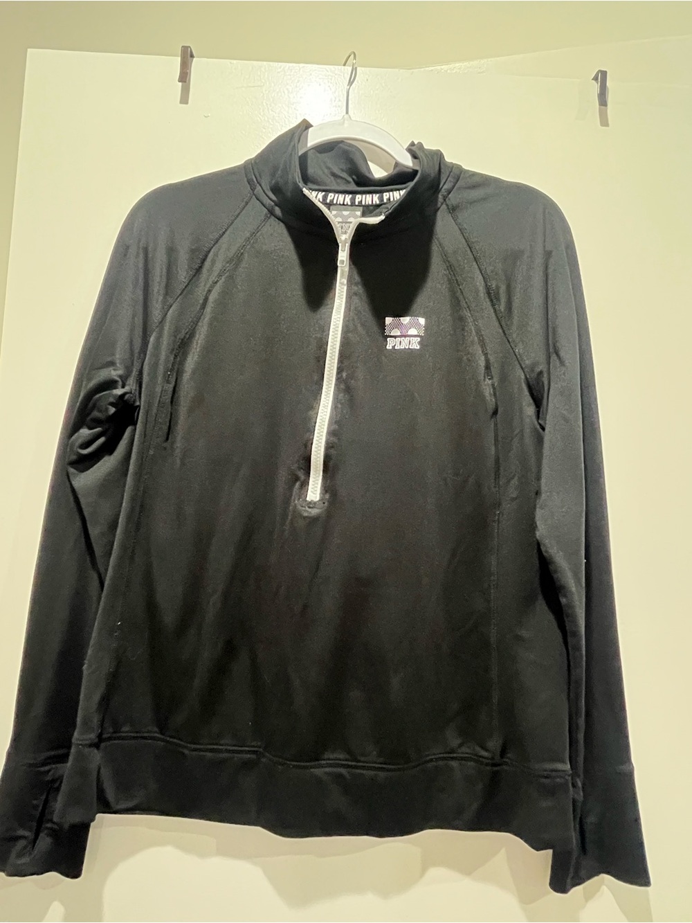 PINK Victoria's Secret Black Zip-Up Jacket with White Trim